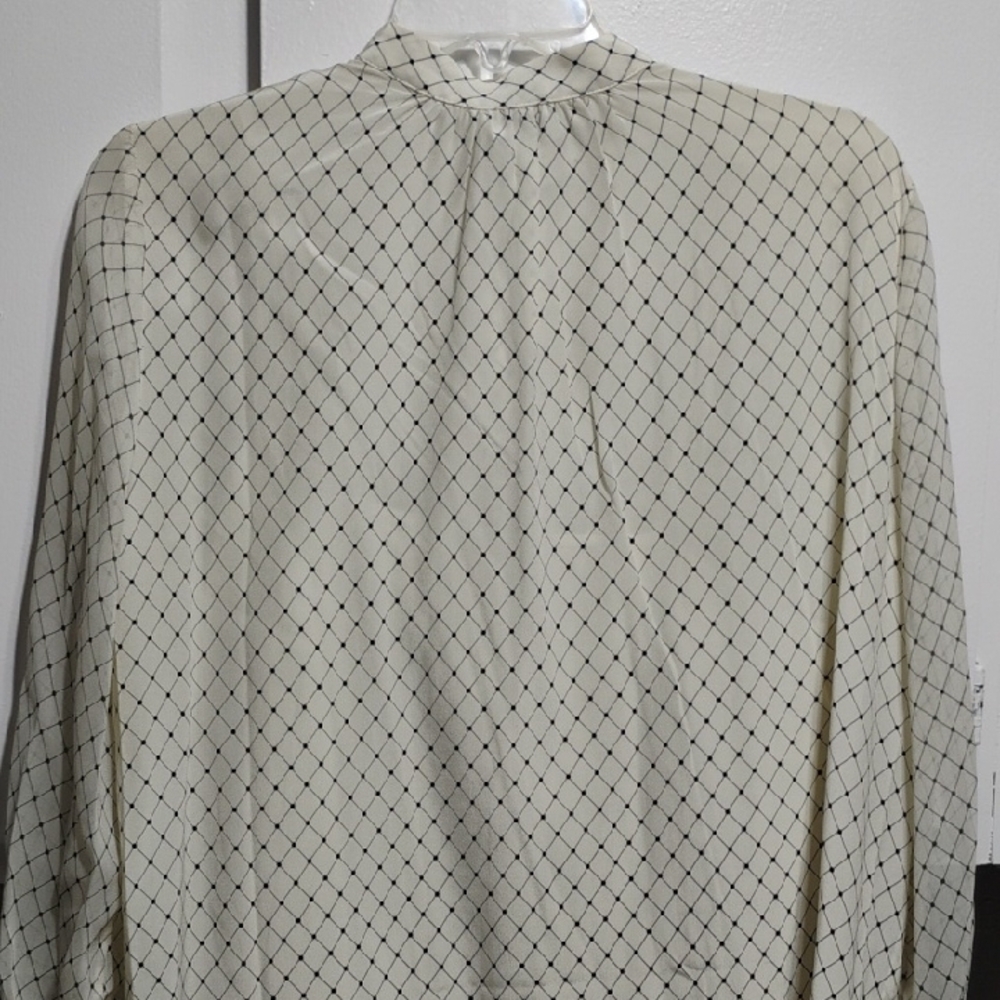 New Club Monaco Popover Silk Tunic Robe Ivory Grid Long Sleeve Tunic Top (BX32) - Picture 7 of 13